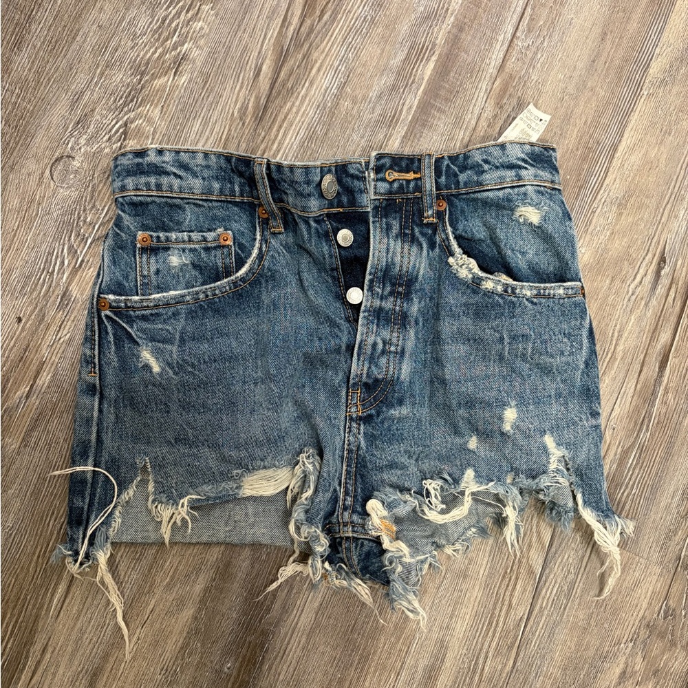 Zara Blue Distressed Jean Shorts